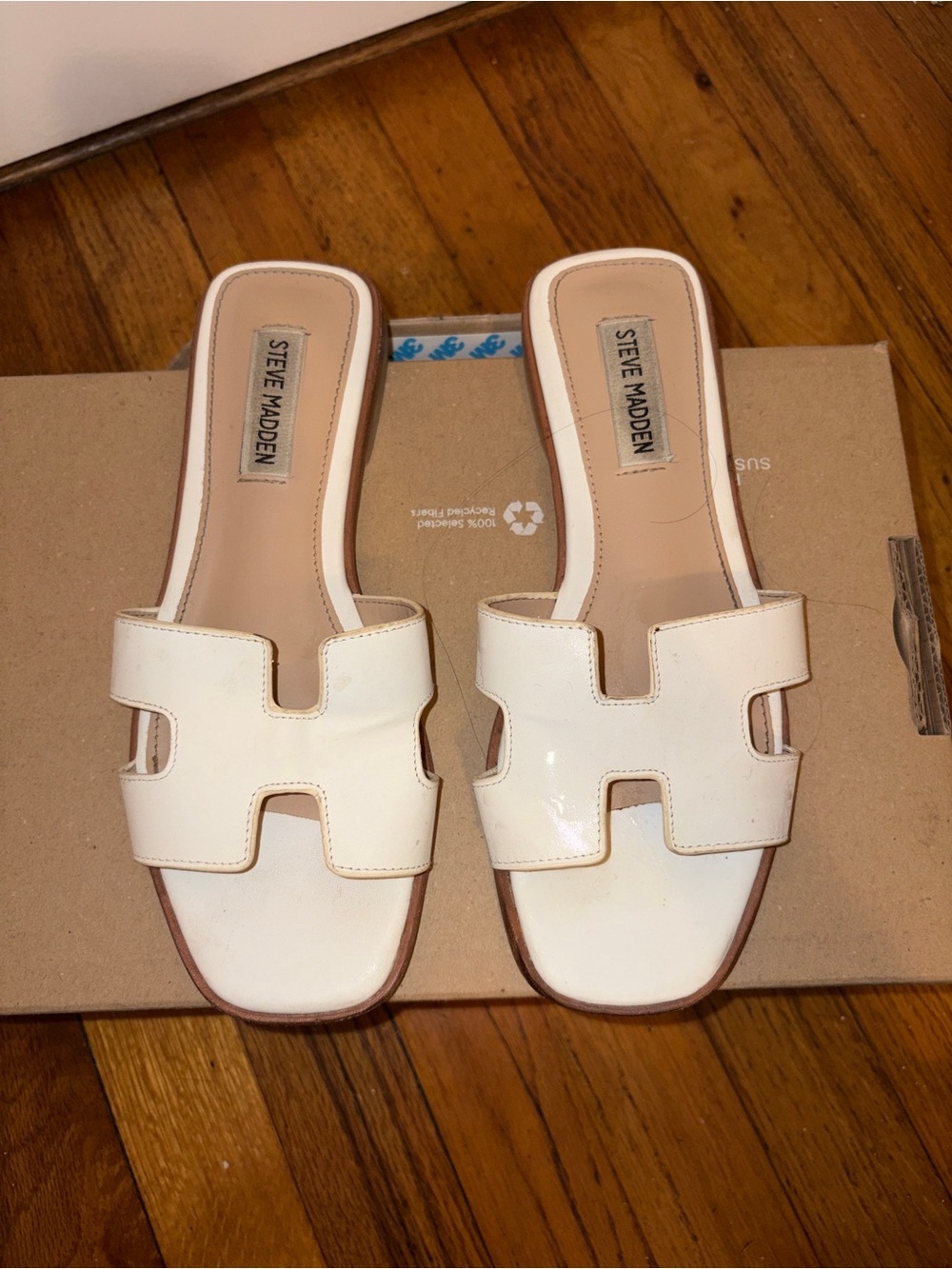 Steve Madden Patent Cream Open-Toe Slide Mules